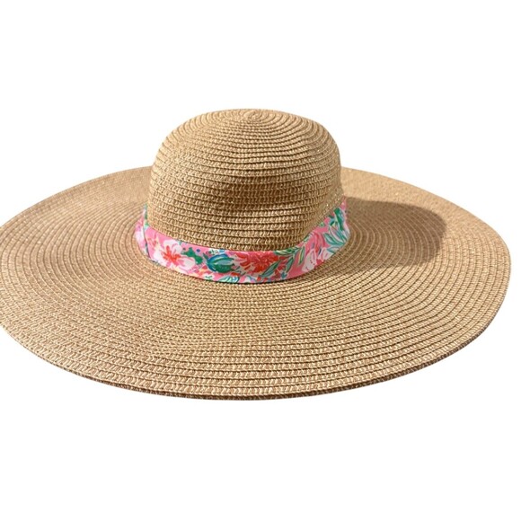 Lilly Pulitzer Floppy Beach Hat Pink Floral Journey To The Jungly